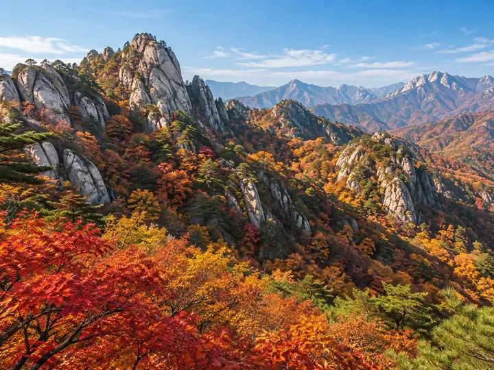 한국 산의 가을 단풍 풍경