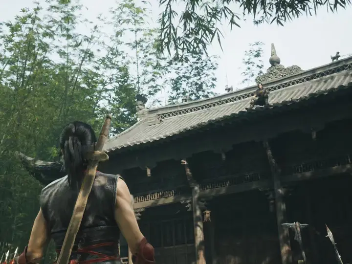 팬텀 블레이드 제로 공식 이미지. 대나무 숲 속 고풍스러운 전각 앞에 선 검객